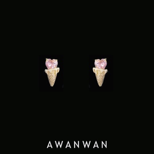 可爱甜美甜筒冰激凌粉钻锆石耳钉银针少女心公主风耳饰 阿婉Wan