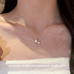 素项链日常锁骨链 阿婉Wan自带温柔滤镜~精致锆石曼塔玫瑰珍珠元