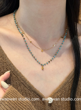 阿婉Wan绿野仙踪～复古绿色小米珠叠戴项链新中式时髦百搭锁骨链