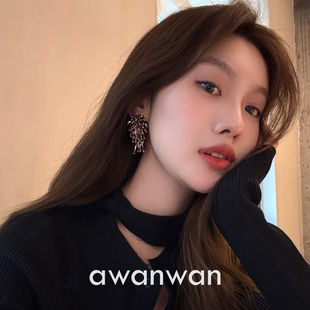 大气显脸瘦复古深棕串珠耳饰时髦流苏气质耳钉 阿婉Wan焦糖夜曲