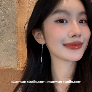 阿婉Wan韩国欧尼~小众设计碎银流苏长款耳钉显脸瘦灵动耳环耳饰