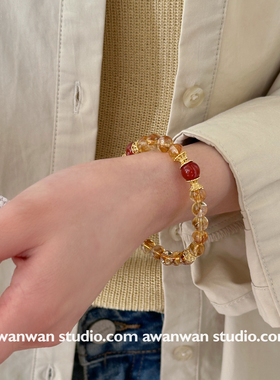 阿婉Wan 天然黄水晶招财手链好寓意转运小清新红玛瑙手串女