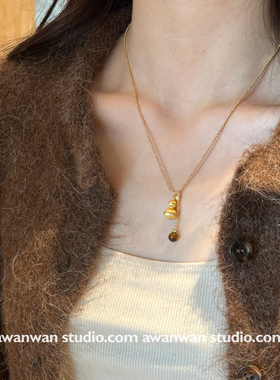 阿婉Wan 福气满满~中式高级感福禄项链古法拉丝点钻葫芦毛衣链