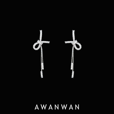 阿婉Wan闪烁银河高级感锆石打结蝴蝶结耳钉时髦方圆脸显瘦耳饰
