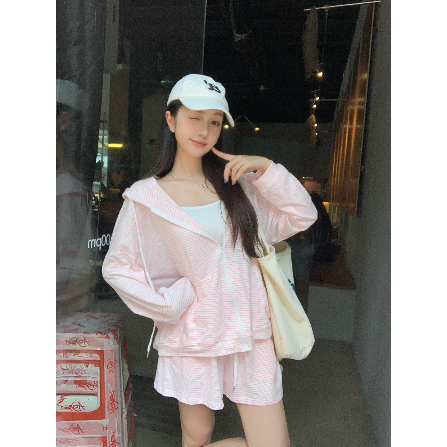 铅笔莓莓  夏季慵懒长袖条纹开衫上衣休闲套装女韩系轻薄防晒外套