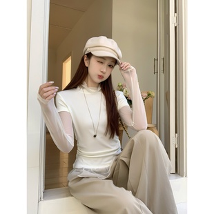 铅笔莓莓【云柔素白】甜美拼接假两件打底衫T恤女春季气质上衣