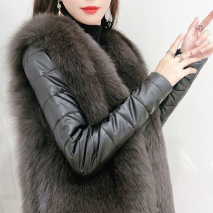 皮袖加绒打底衫女秋冬修身高领内搭配皮草羽绒棉袖保暖针织厚毛衣