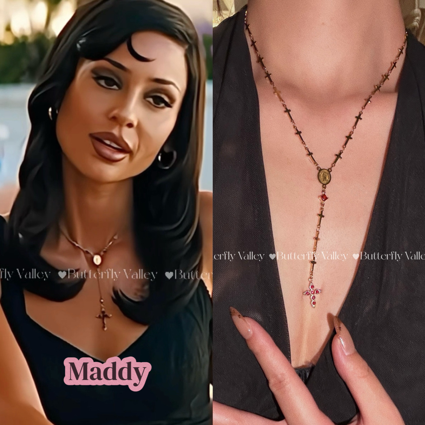 亢奋Maddy同款平替项链美式复古辣妹长款Y字链欧美高级十字架吊坠