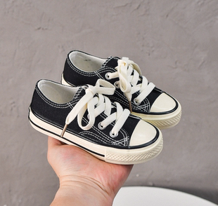 系鞋带童鞋帆布鞋儿童低帮系带板鞋男童女童球鞋宝宝鞋百搭布鞋子