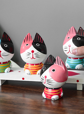 简约乡村木质套四小猫动物木雕