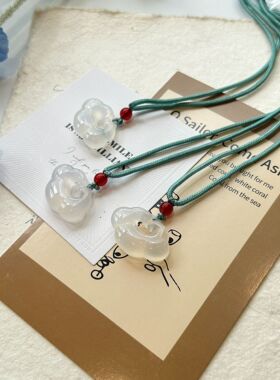 祥云平安锁项链天然白玉髓吊坠如意锁玉石小众