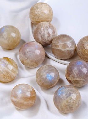 天然月光石水晶球 水晶原石打磨七星阵风水球家居桌面装饰摆件