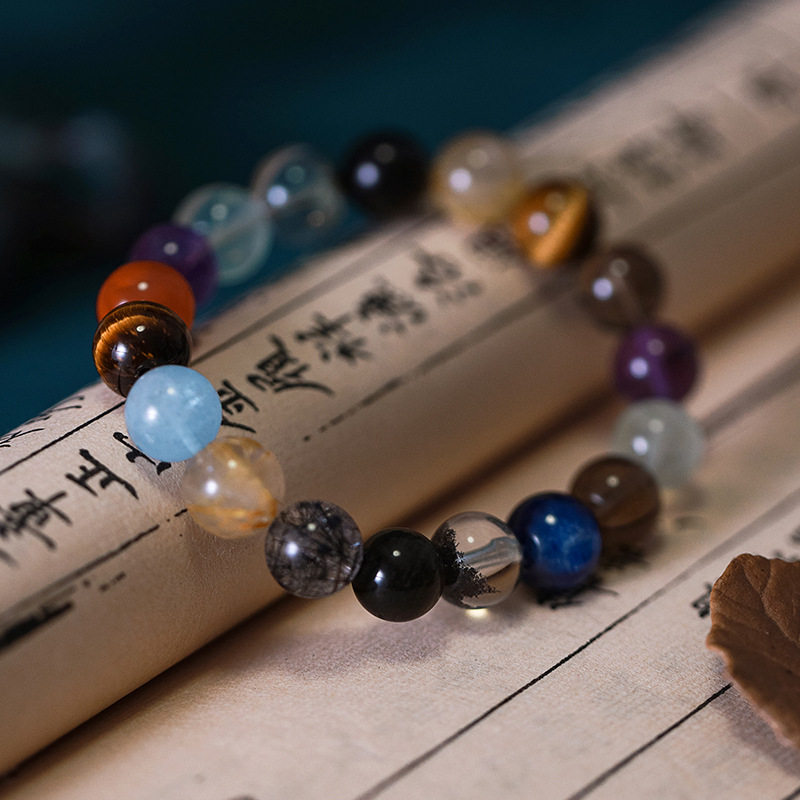 天然水晶多宝手串女款海蓝宝绿幽