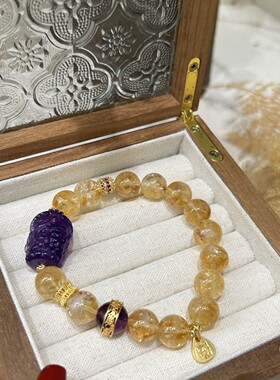 天然黄塔晶紫水晶扎基拉姆手链可塘水晶925银百搭设计感