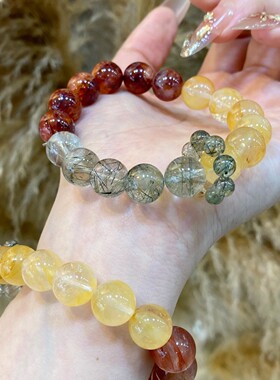 天然红黄胶花碧玺发多宝手链