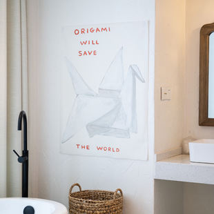 趣味插画折纸艺术 ins房间装饰氛围感卧室挂布治愈墙布可水洗