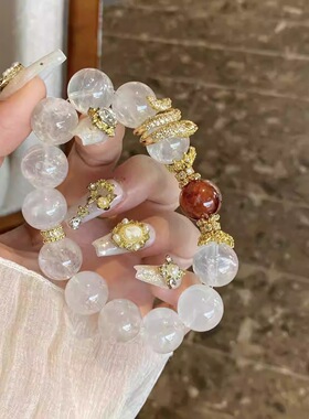 原创设计蛇年限定天然白幽灵手串胶花小众感送朋友礼物喜金女