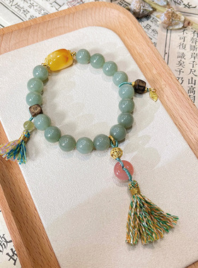 古风设计天然玉石和田青玉沉香算盘珠盐源玛瑙平安扣手串