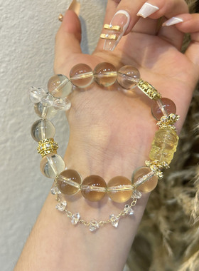 天然柠檬晶黄水晶财神手链女生大颗粒个性小众水晶设计款