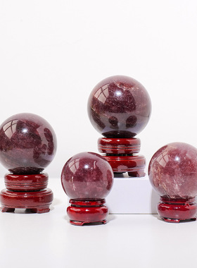 天然红草莓晶原石打磨水晶球摆件