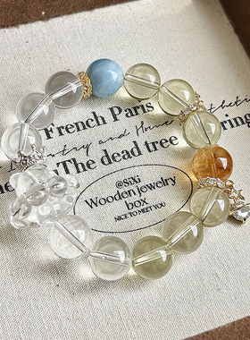 白水晶手链女大颗粒柠檬黄水晶原创设计串珠手串