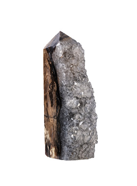 天然白水晶簇四面柱摆件原石矿标打磨水晶塔家居装饰能量石摆件