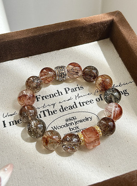 黑金超手链女大颗粒红胶花个性小众水晶转运串珠手串