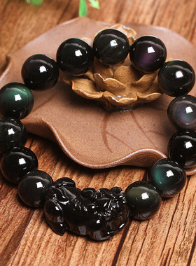 天然黑曜石貔貅手链男女手串