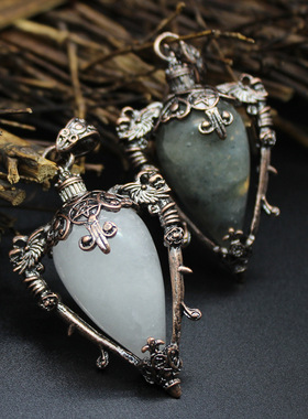 中世纪复古风天然石瓶子项饰虎眼石吊坠项链水晶灵摆饰品