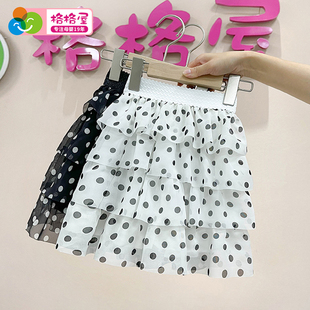 女童短裙2023夏装新款洋气儿童复古裙子中大童a字半身蛋糕裙