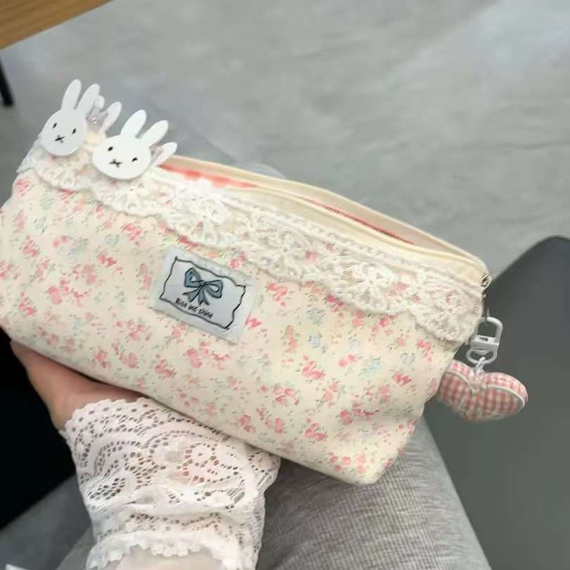 粉色碎花笔袋可爱ins大容