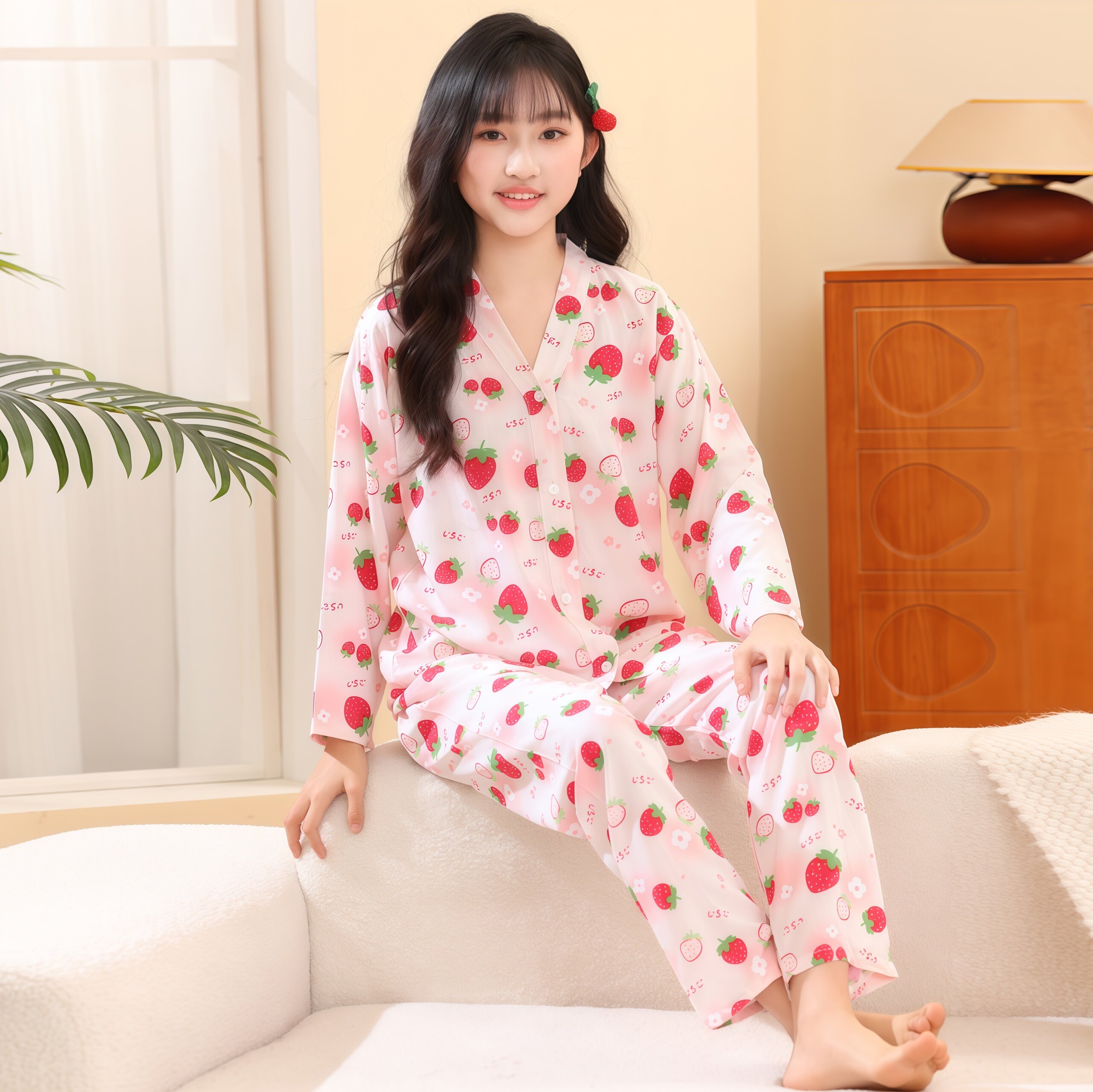 夏季棉绸儿童睡衣男童睡衣长袖薄款棉绸女童中大童女孩绵绸家居服