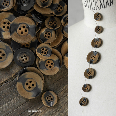 事儿THINGER 黑风·天然牛角纽扣 手工烧面做旧暗黑四孔纽15~25mm