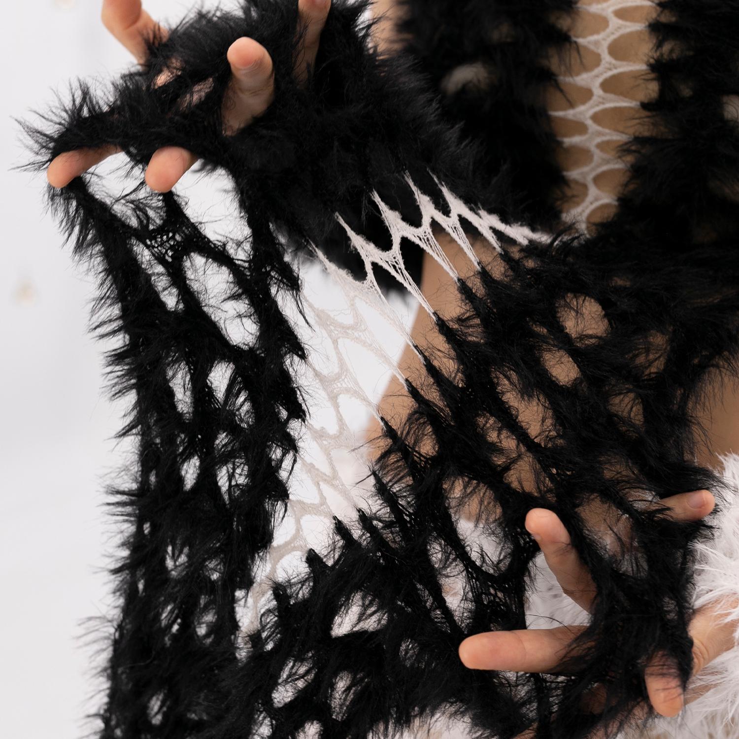 事儿针织弹力长毛镂空