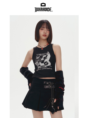 YUKAHOUSE 露肩背心朋克风无袖短款T恤亚文化打底衫上衣女春夏款