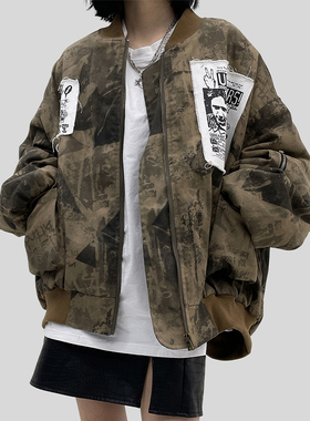 YUKAHOUSE 朋克摇滚夹克外套上衣棉衣美式复古国潮宽松男女春秋款