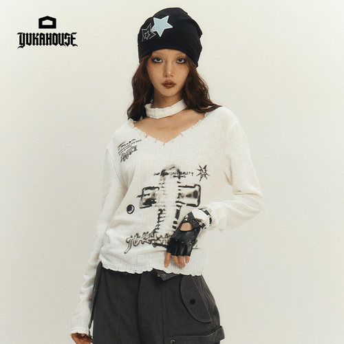 YUKAHOUSE印花复古毛衣