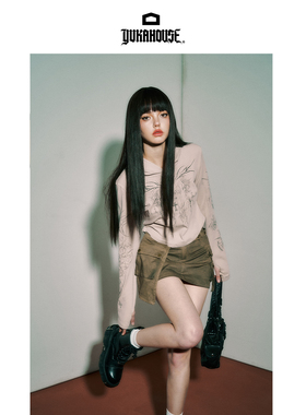 YUKAHOUSE 亚文化长袖T恤薄防晒连帽卫衣紧身朋克摇滚女春夏款