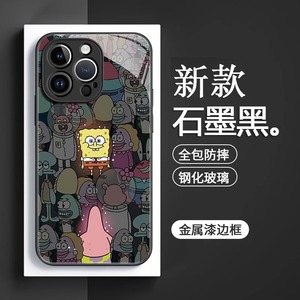 发光海绵宝宝适用于OPPOReno11pro手机壳Reno10卡通A97网红A96新款FindX6pro保护FindX5pro玻璃壳realmeV23潮