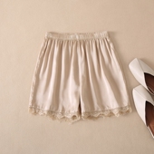 短裤 热裤 蕾丝边居家裤 100%桑蚕丝真丝宽松安全空调裤 子薄阔腿裤 夏