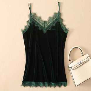 大码 内搭小衫 女 丝绒秋冬西装 复古金丝绒蕾丝V领打底吊带背心无袖