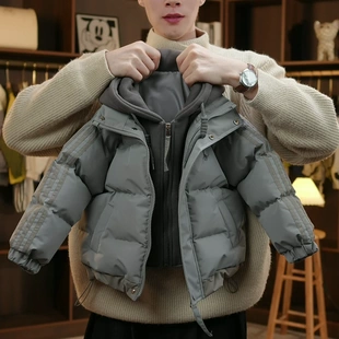 童装 男童保暖外套加厚连帽儿童棉服潮 男童冬季 假两件棉服2025新款