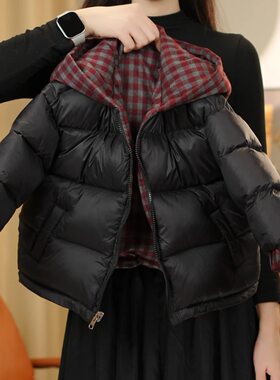 2025童装男童冬季棉服加厚保暖外套儿童格子两面穿宽松连帽棉服