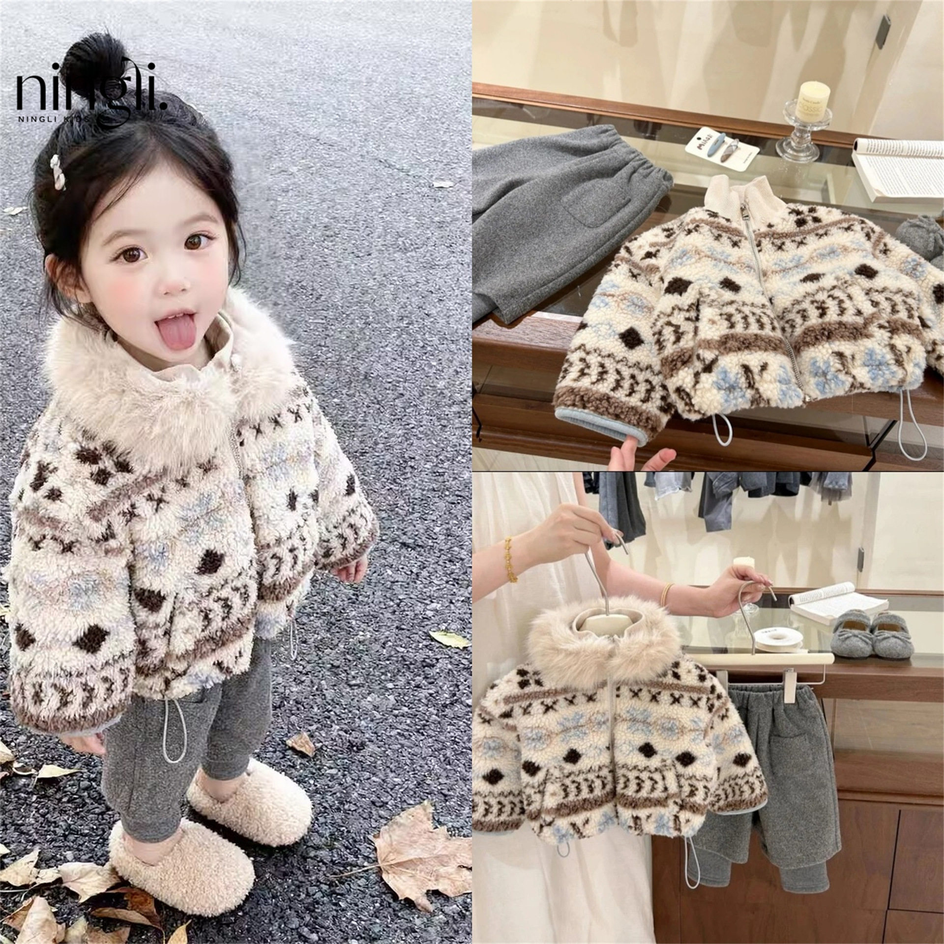 柠里女童圣诞费尔岛毛领棉服秋冬新款儿童宝宝洋气羊羔绒加厚外套,童装/婴儿装/亲子装,普通外套,淘宝优惠券,粉丝福利购,淘宝优惠卷