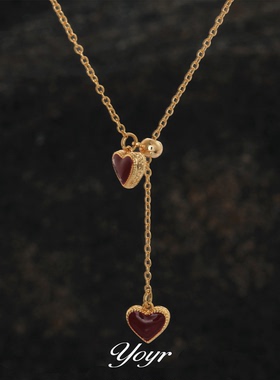 YOYR黄铜项链双面滴釉爱心项链