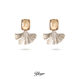 yoyr黄铜耳饰 扇形耳环 锆钻杏叶耳钉锆石银杏叶轻奢气质款