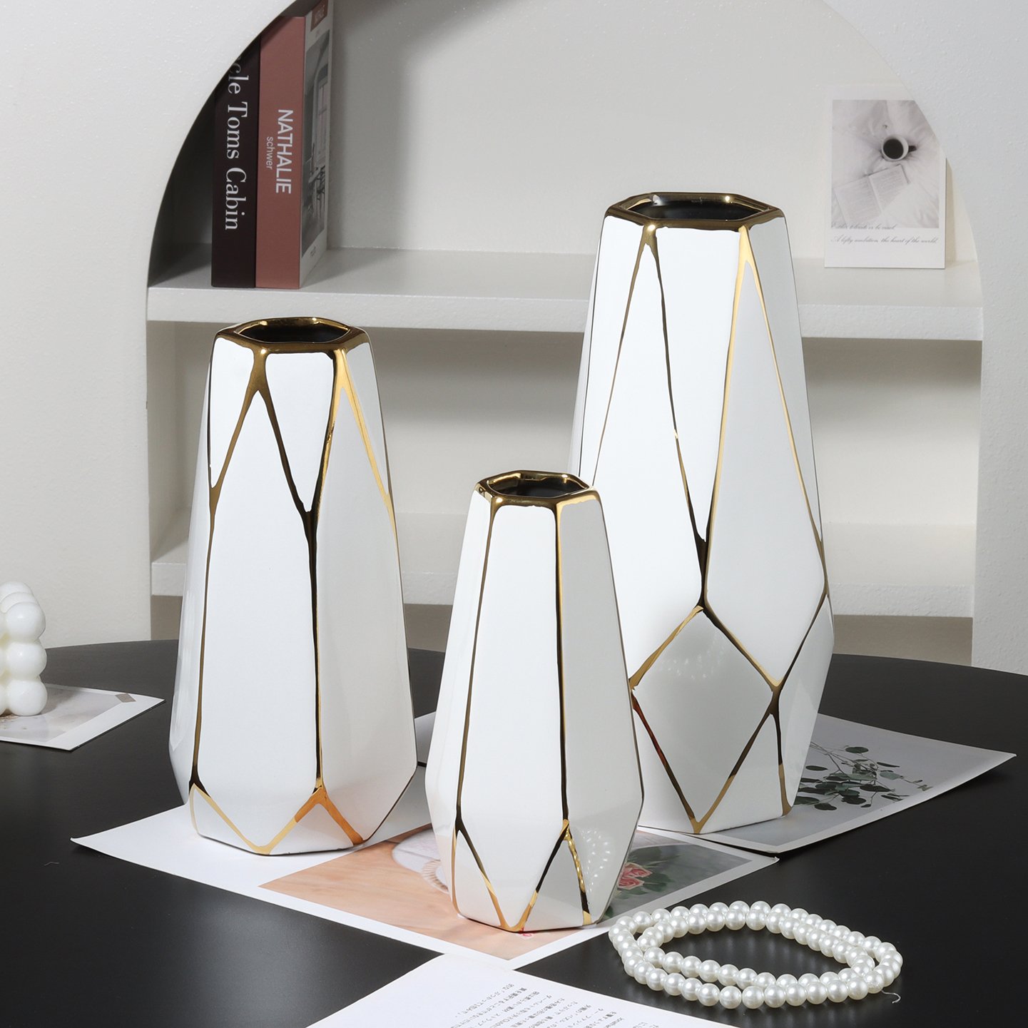 现代欧式白色陶瓷花瓶装水鲜花百合玫瑰花富贵竹水培花插客厅饰品