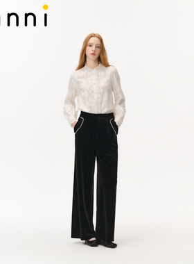 tanni2026春新款轻熟优雅知性松紧腰宽松直筒丝绒长裤TO31PA015B