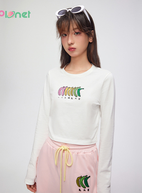 innplanet新款简约百搭休闲趣味印花短款长袖T恤PN31TS810A