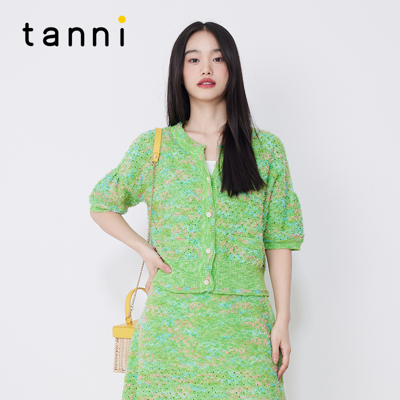 tanni小V领设计感小香风针织开衫